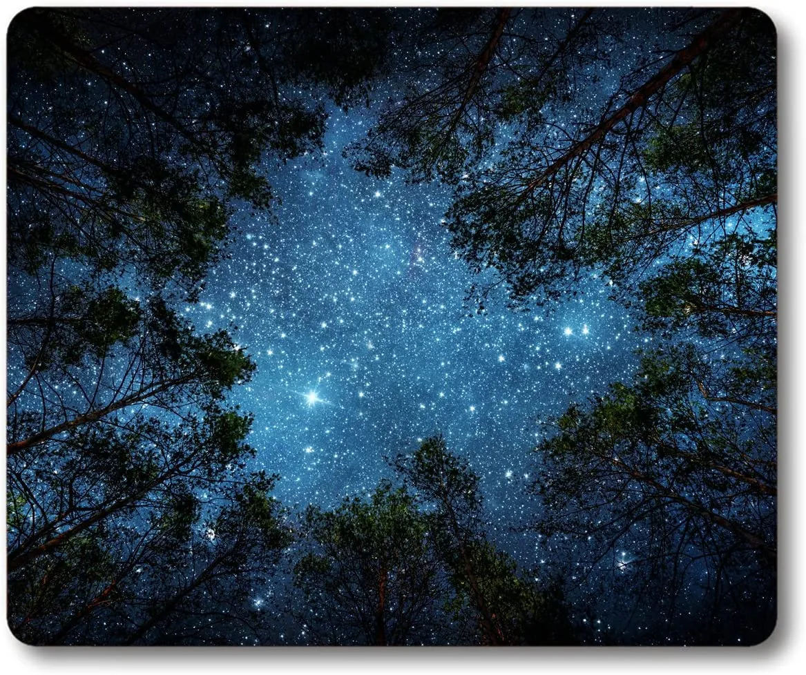 Beautiful Night Sky Mouse Pad The Milky Way and The Trees Mouse Pad,Sublime Nature View Rectangle Non-Slip Rubber Mousepad