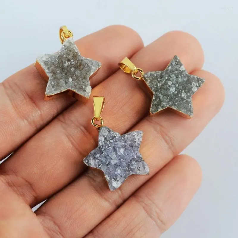 Pendant Necklaces 5PCS Star Druzy Natural Crystal Stone Agate Charm For Jewelry Making DIY Necklace Women Christmas Gifts Wholesale