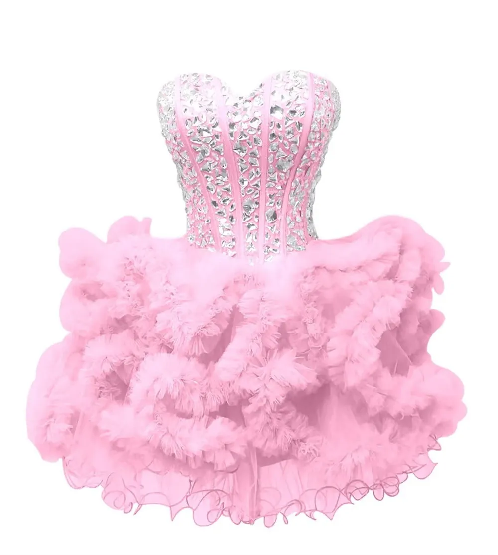 Robes de bal courtes chérie robe de bal en cristal tulle robes de soirée à lacets princesse grande taille mini anniversaire bal Graudation robes de soirée cocktail 53