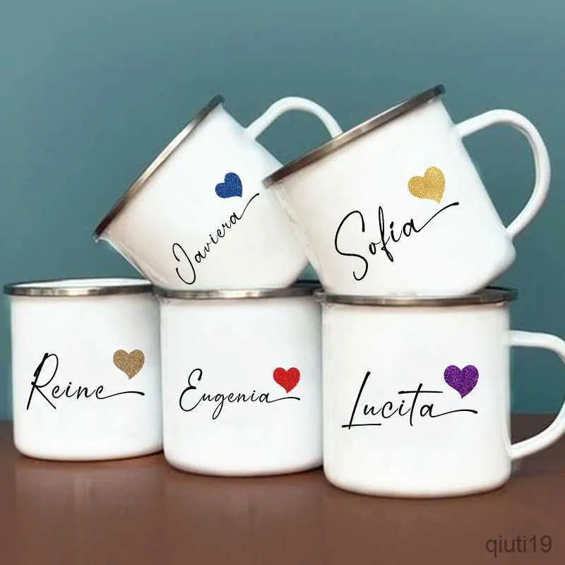 Mugs Personalized Mug Heart with Name Cup Customized Coffee Mugs Anniversary Couple Cups Wedding Christmas Valentine Gifts for Her He R230712