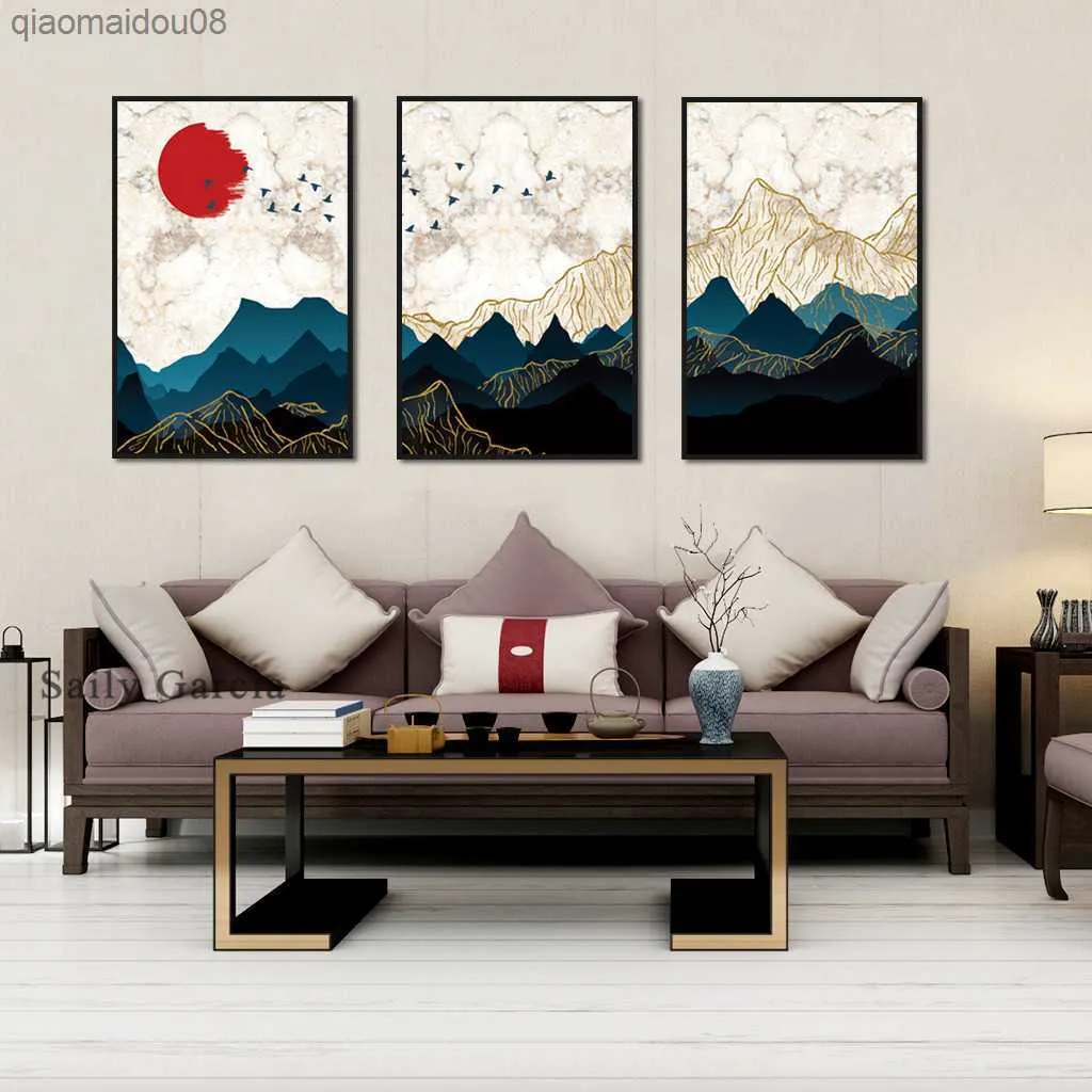 Chinês Feng Shui Pintura a tinta Pintura de paisagem Mural Art Canvas Poster Sala de estar Quarto Decoração L230704