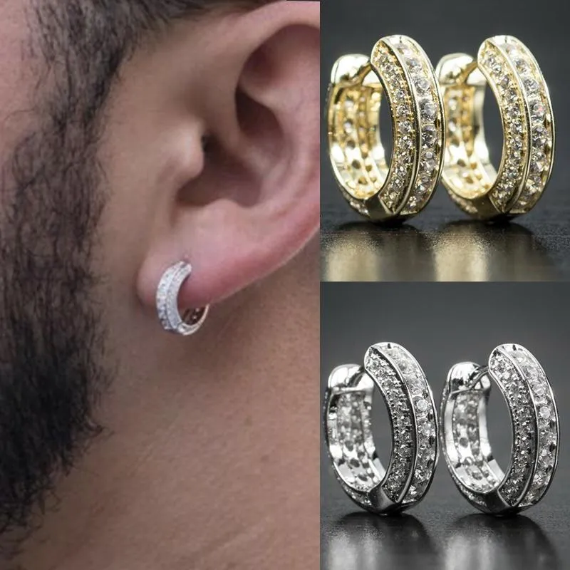 Stud Iced Out Hoop Oorbellen Zirconia Huggie Kraakbeen Manchet Hypoallergene Luxe Mode Ronde Oorbellen voor Mannen Sieraden