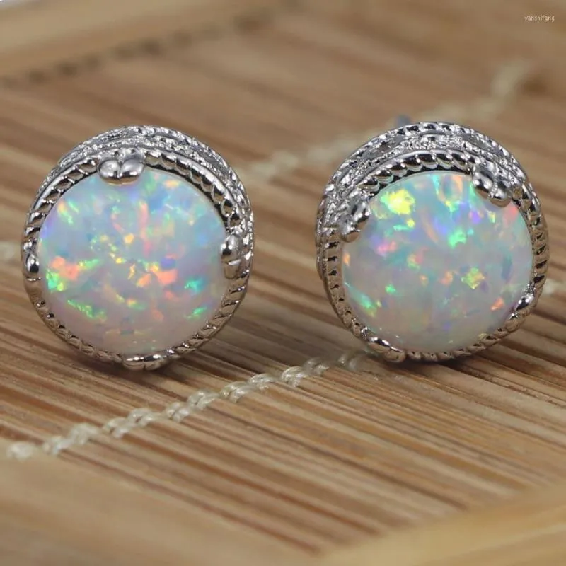 Dangle Earrings JLE1424 Simple White Opal Round Ear Stud Ms. Jewelry Gift