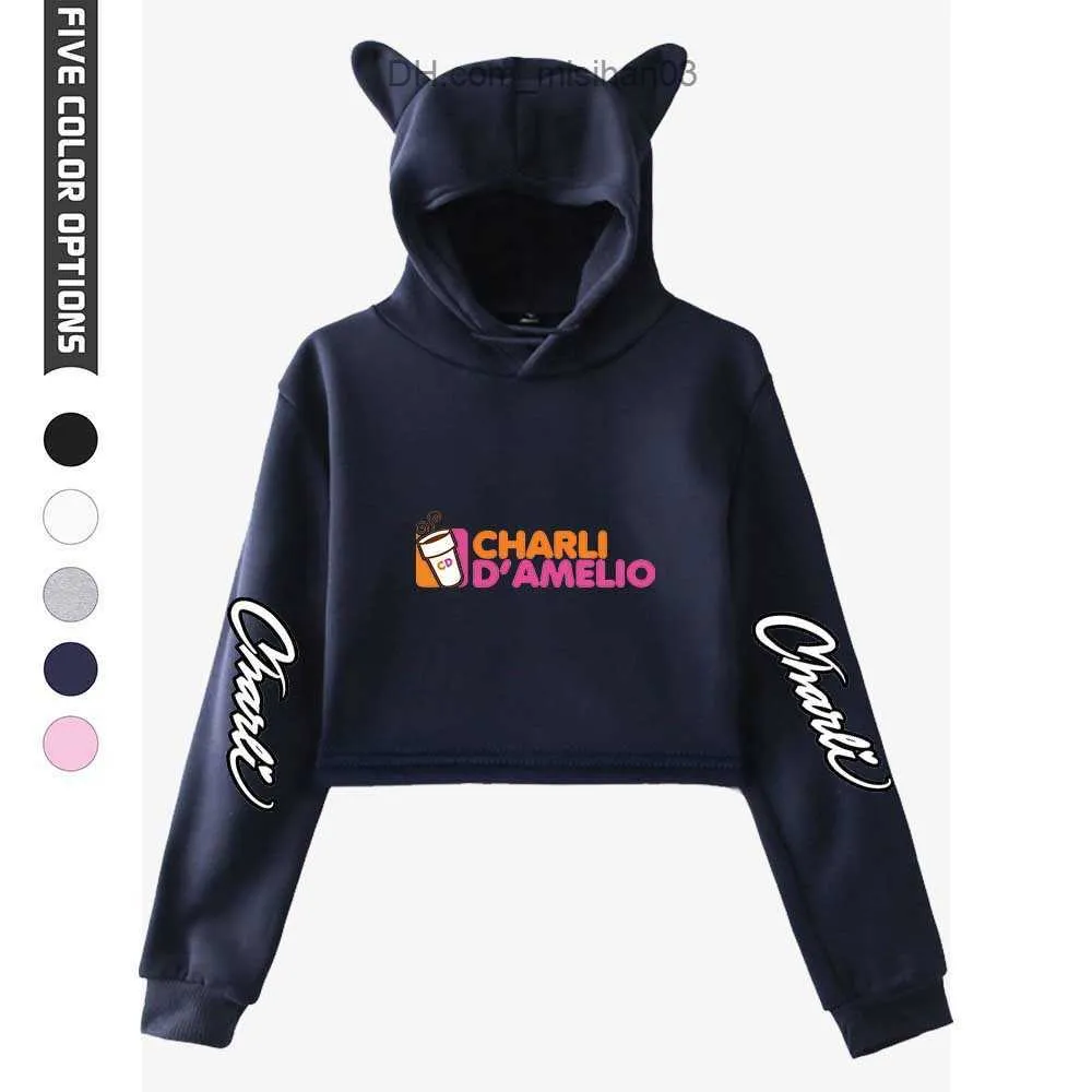 Женские толстовка толстовок Charli D'Amelio Crop Hoodie Sexy's Sexy's Charli Damelio Merch Пулшин кофейный кофе кофейный кошачь