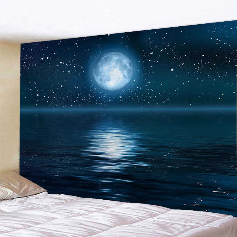 Tapisseries Tapisserie Plus Belle Lune Lumière Nuit Vue Joli Mur Art Fond Chambre Salon Décoration Tissu Suspendu