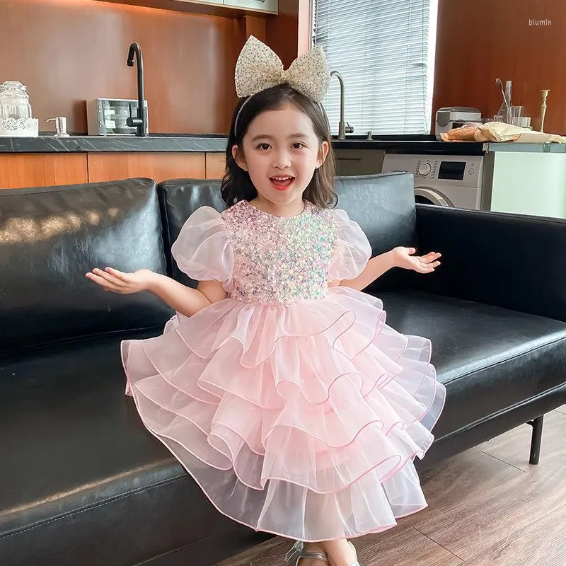 Vestidos de niña Born Bautismo Vestido en capas para bebés Niñas Ropa de fiesta de cumpleaños Lentejuelas Ropa de bautizo para niños pequeños 3 colores 3-8Y