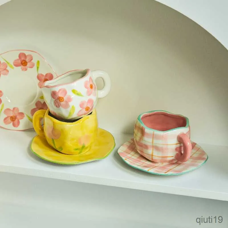 Керамика кружки керамика милая цветочная чашка блюдца кофейная чашка чашка чайная чашка набор кружек