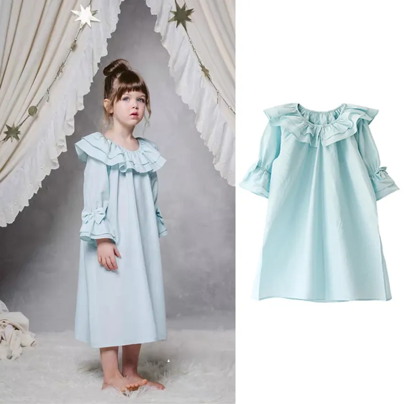 Pijamalar Sevimli Çocuklar Kız Lolita Elbise Nane Yeşil Fırıltı Nightgowns Vintage Toddler Çocuk Nightdress Sleepshirts Prenses Sleepwear 230711