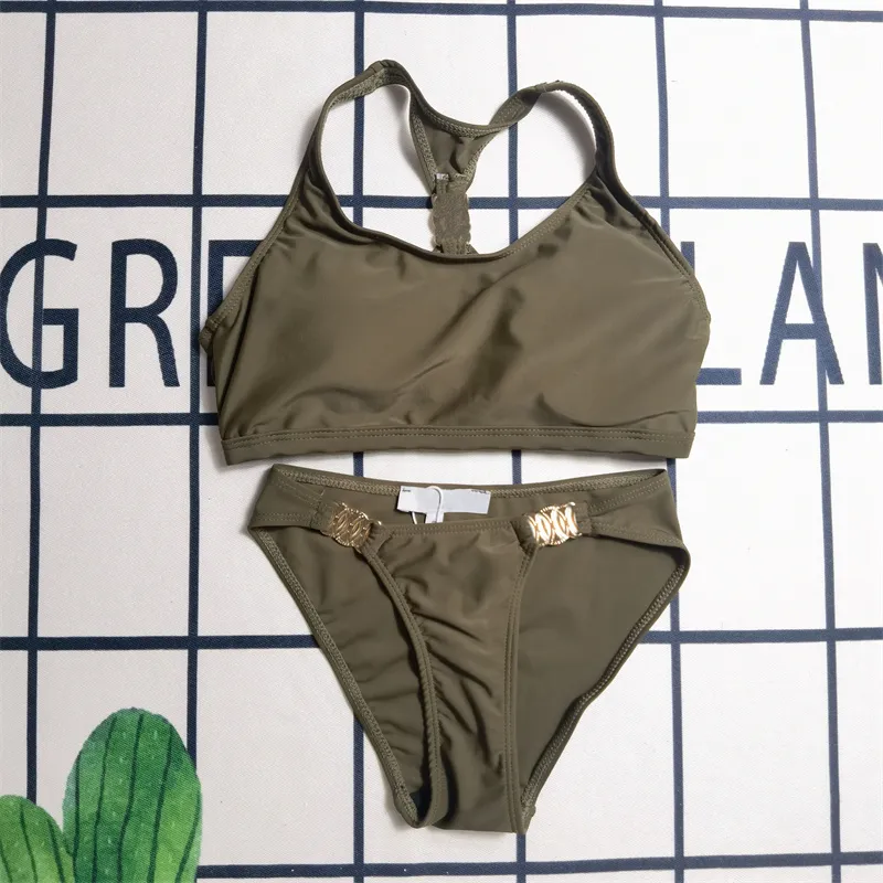 Hot Bikini Set Spring Beach Vacation Swimsuit Two-piece Summer Metal Connection With Pads Vest Bikini Split Bathing Suits