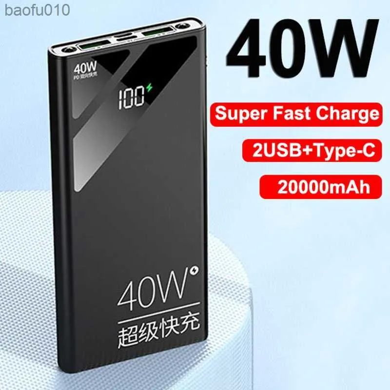 PD40W Power Bank a ricarica rapida a due vie Caricatore portatile da 20000 mAh Display digitale Batteria esterna LED per iPhone Xiaomi L230712