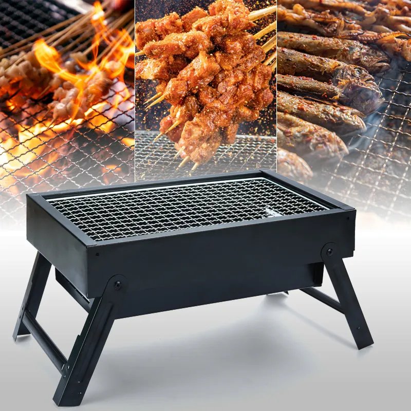 Grilles de barbecue Portable pliant Barbecue grill pliant charbon de bois mini rack kit d'outils de barbecue camping en plein air barbecue outils de cuisson 230711