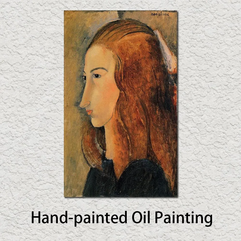 Hand Painted Portrait Canvas Art Lady Portrait of Jeanne Hebutern Amedeo Modigliani Abstract Oil Paintings for Hall Wall Decor