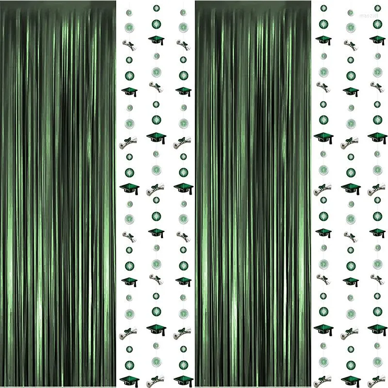 Festdekoration 2 set 1X2 meter glänsande grönt glitterfolie Fransgardiner med 6 strängar examenskopp fyrverkeri girland gradering