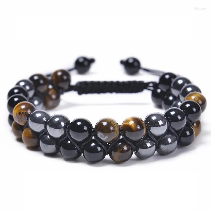 Strand Natural Stones Tiger Göz Çift Katmanlı Sıra Bilezikler Pulsera Hombre Manyetik Sağlık Koruma İyileştirici Hematit Boncuklar Bilezik