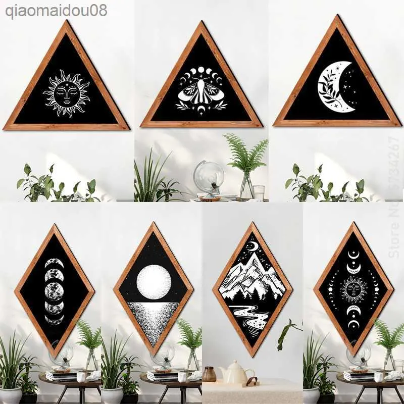 Wooden Wall Decor, Sun Moon Phase Star Moth Scenery Prints Painting ...