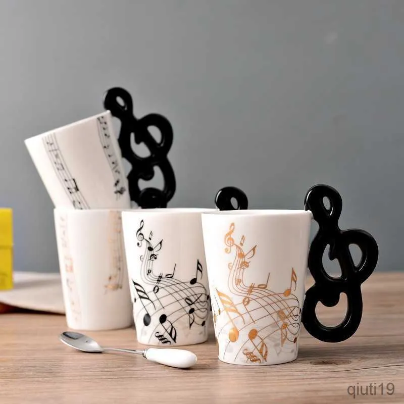 Mugs 370ml Ceramic Electric Guitar Musical Instrument Milk Coffee Cup Note Water Cup Violin Piano Drum Mug Music Cup R230712