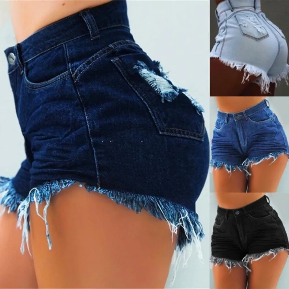 Dress Women Summer Denim Shorts Ripped Hole Tassel Jeans Shorts Ladies High Waist Bodycon Short