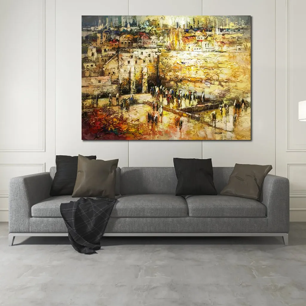 Jewish Canvas Art Abstract Kotel Modern Art Handmade Oil Painting Textured Artwork Sitting Room Decor