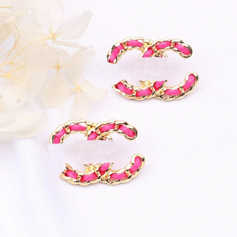 Colorful Designer Earrings Double Letter Stud Earring For Women Fashion Woven Leather Earring Wedding Party High Quality Jewerlry 20Style