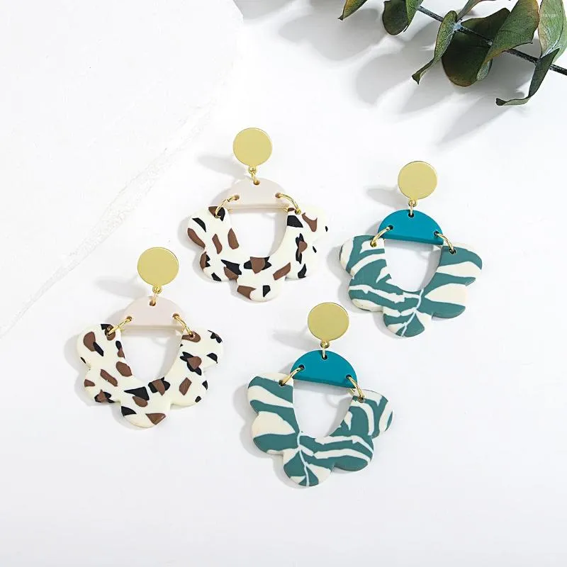 Dangle Earrings AENSOA Unique Abstract Pattern Flower Polymer Clay For Women Handmade Floral Pendientes Drop Unusual Jewelry