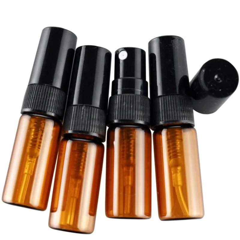 2,5 ml amberkleurige glazen etherische olie-spuitflessen Spray-container Reis hervulbare fles Monsterflesje-fles