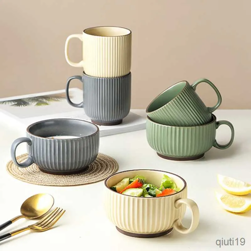 Mugs 350/420ml Vintage Ceramic Mug for Tea Home Breakfast Oatmeal Coffee Handgrip Cups Heat Resistant Office Drinkware Tools R230712