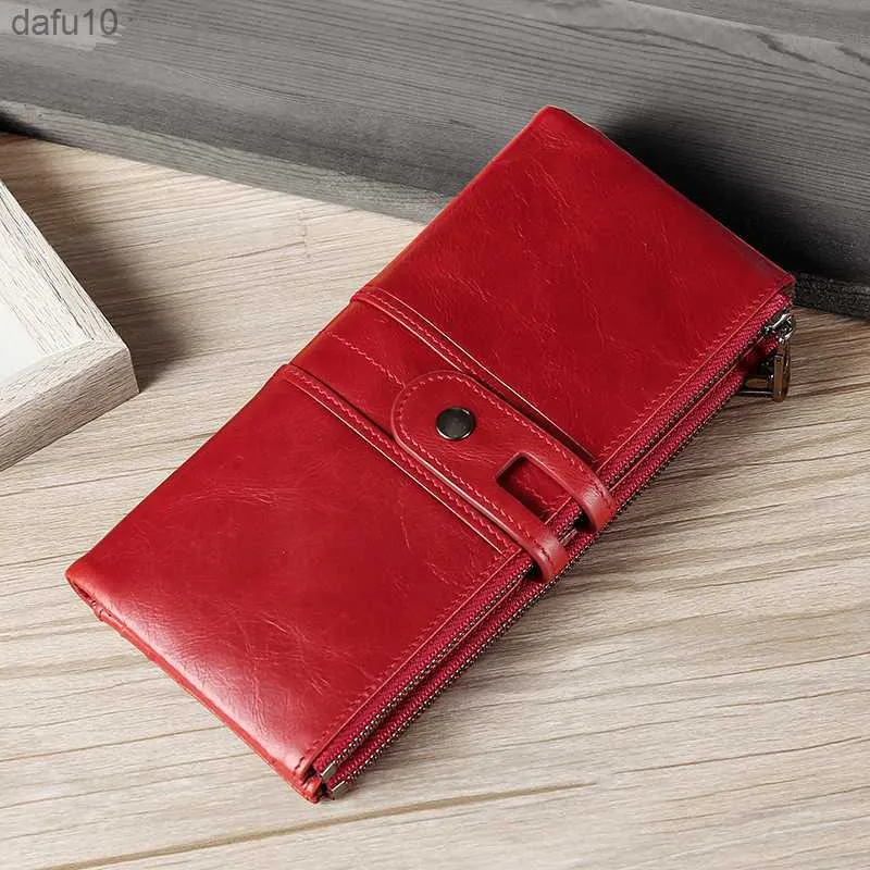 RFID Wallets High Grade Oil Wax Leather Long Wallet Women Retro Lady Purse Female Wallets Card Holder Clutch Carteras Man L230704