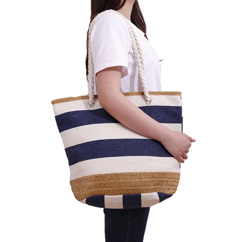 Other Bags Women's Messenger Large Stripe Canvas Handbag Women's High Capacity Shoulder Bag Summer Zipper Shopping Beach Handbag 230712