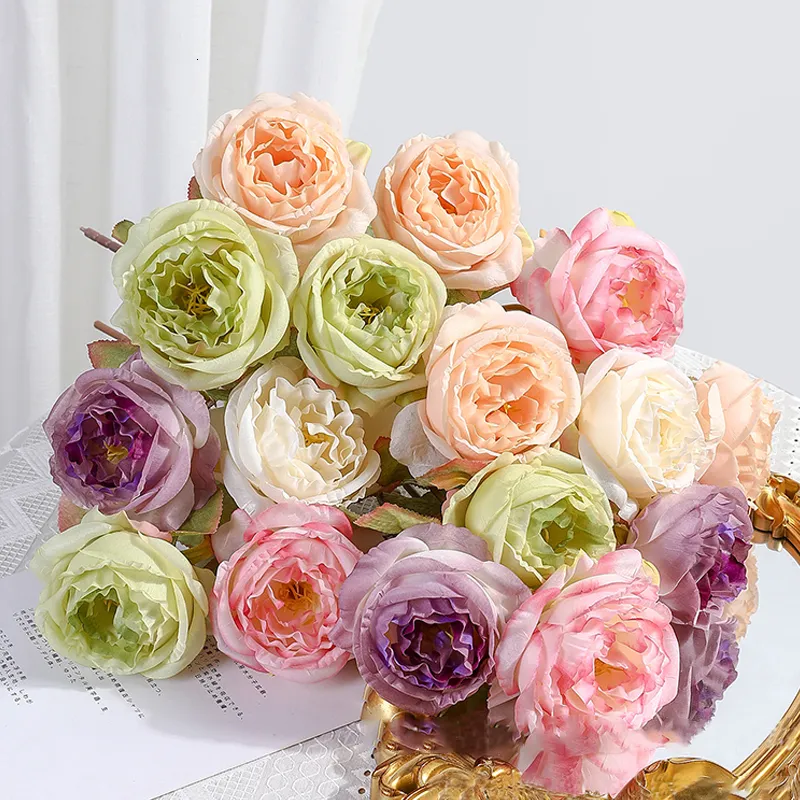 Fleurs séchées 1Pc soie artificielle Rose Rose mariage maison bricolage décor haute qualité grand Bouquet mousse accessoires artisanat 230711
