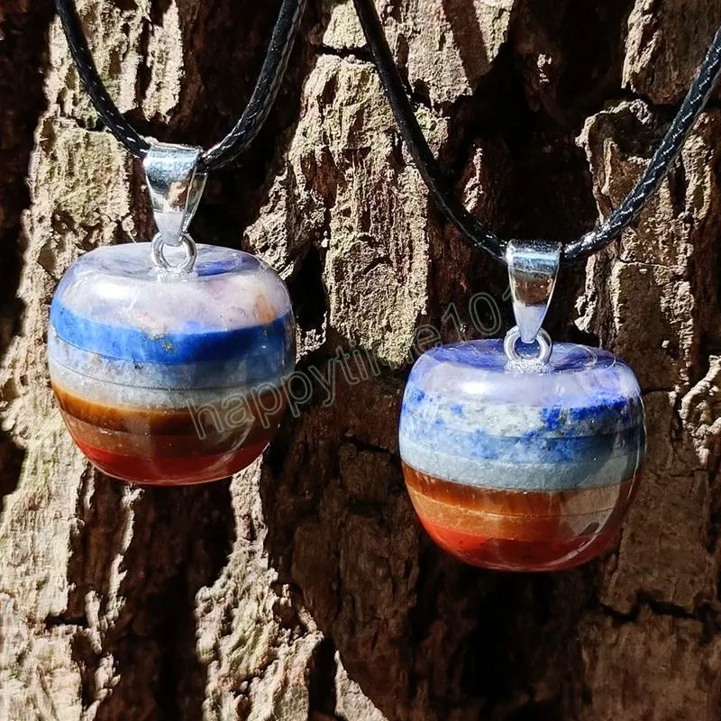 Collana con ciondolo a forma di mela colorata in pietra naturale di quarzo 7 chakra donne Healing Reiki Collane di cristallo Regali di gioielli Chrismtas