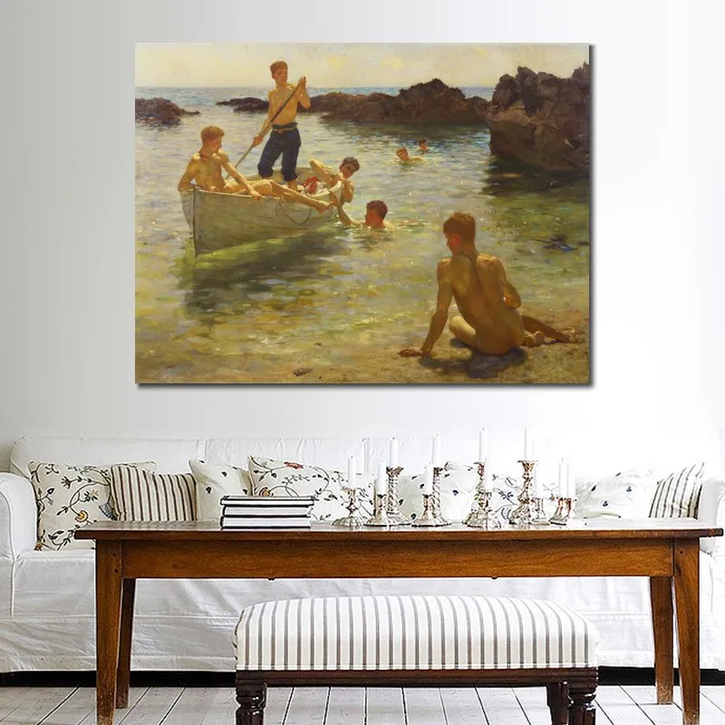 Figurative Spanish Canvas Art Morning Splendour Henry Scott Tuke Painting Handmade Landscape Artwork Wall Decor