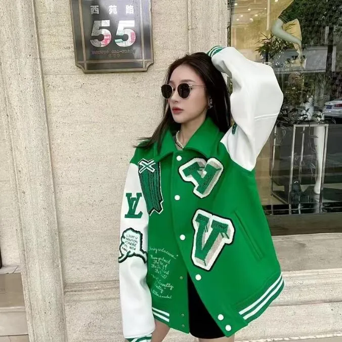 Leather Sleeves Green And White Varsity Jacket Off-White Eagle