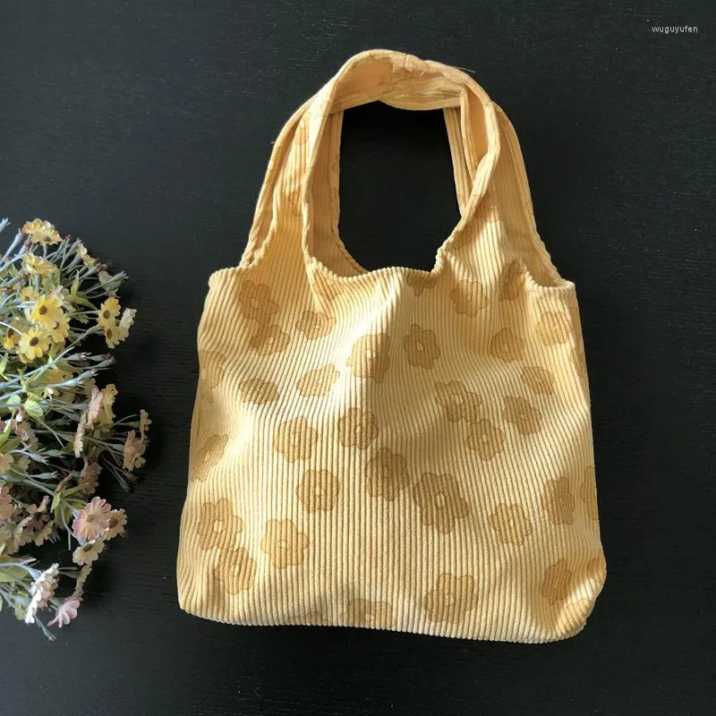 Sacs de soirée Ins sac à main en velours côtelé motif de fleurs sac à bandoulière en tissu de coton étudiant divers V pour femme