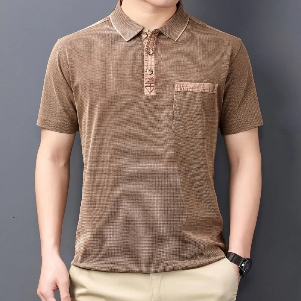 رجال Polos Coodrony Solid Color Simple pocket Pocket-Shirt-Shirt Summer Clothing Classic Sleeve Tops Tops W5552 230711