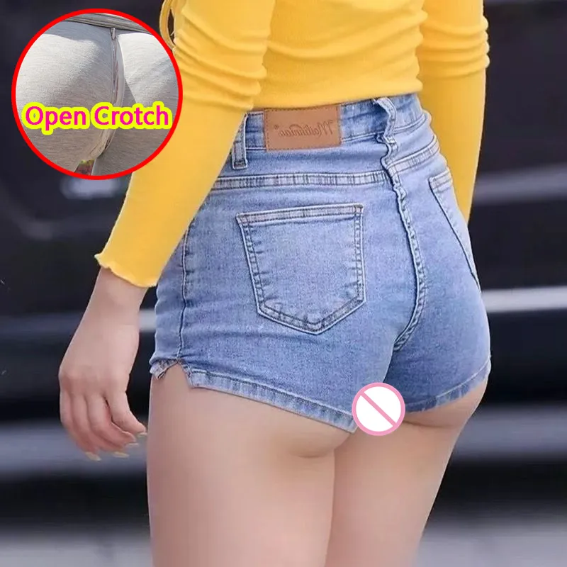 Outdoor Sex Pants Womens Clothes Open Crotch Zipper See Through
