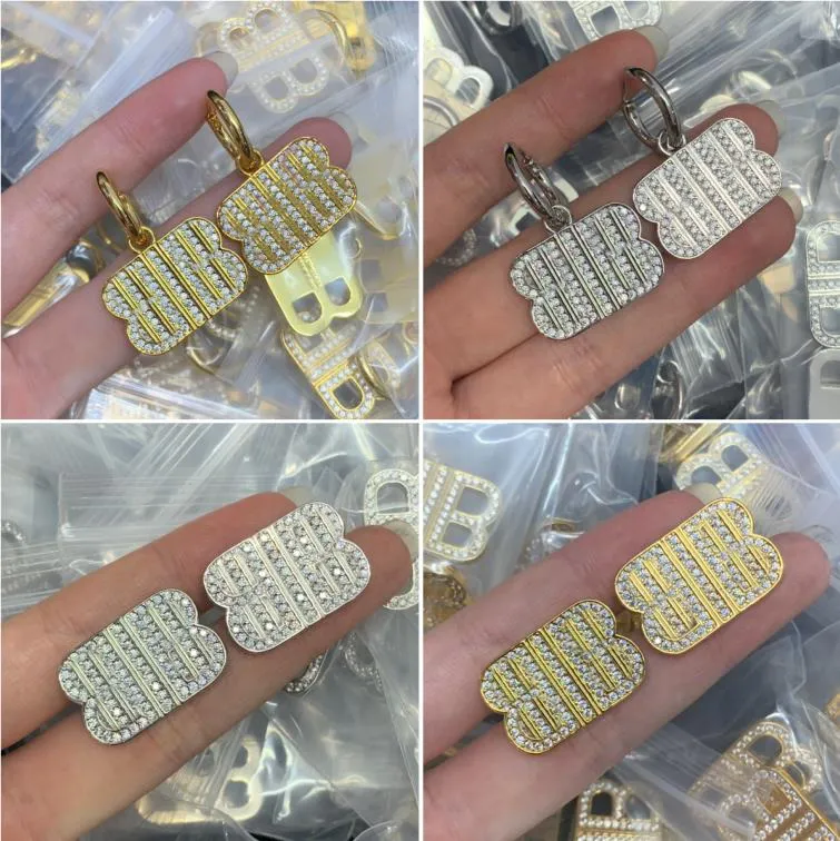 Brincos de colar grosso com duas letras B de diamante completo, banhado a ouro 18K, brinco de moda de luxo, joias de designer ER670