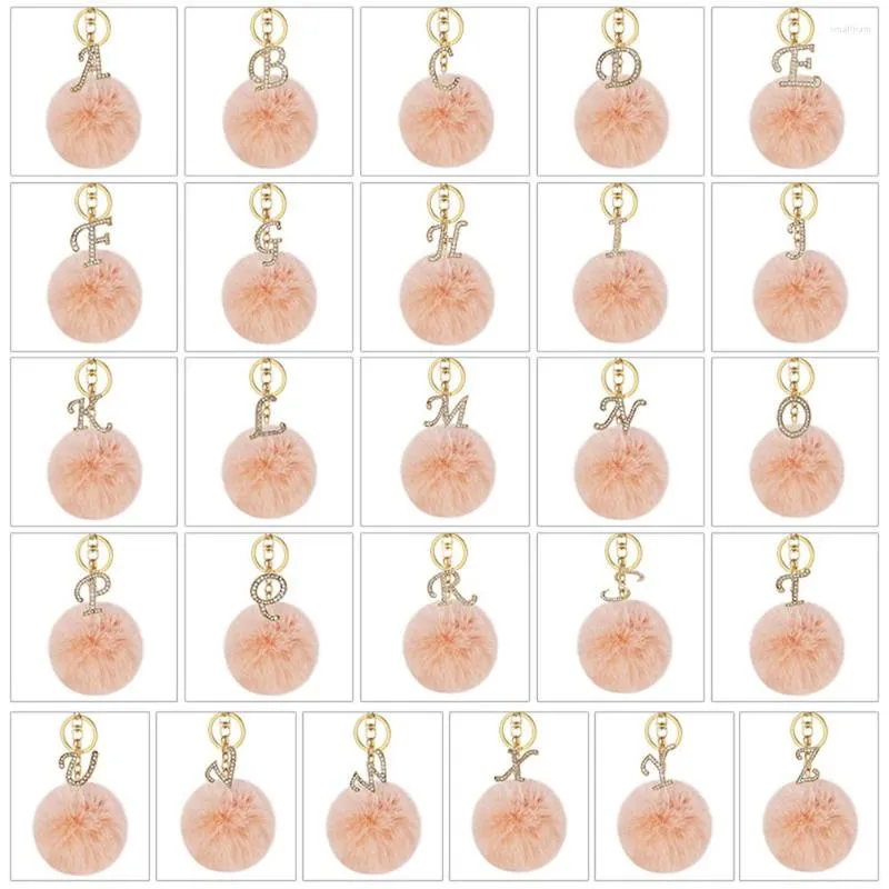 Porte-clés Mode 26 Lettres Anglaises Zircon Pendentif Porte-clés Pour Femmes Hommes En Peluche Boule Porte-clés Sac Souple Clip Accessoires Bijoux