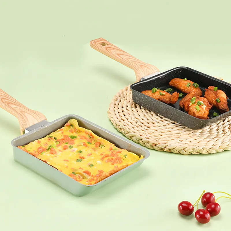 Pannen 2PcsSet Koekenpan En Siliconen Spatel Japanse Tamagoyaki Omelet Pot Graniet Koekenpan Voor Koken Ei Pannenkoek Keuken tool 230711