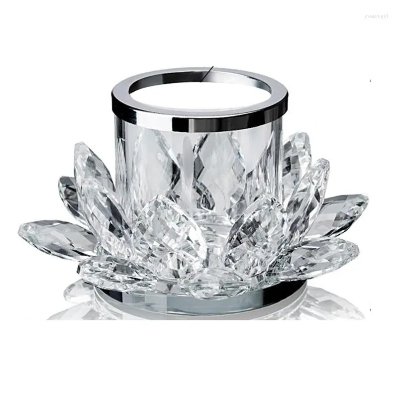 Castiçais Cristal Artesanato Enfeites Flor de Lótus Copo Transparente Tealight Mesa Centros de mesa para casamento