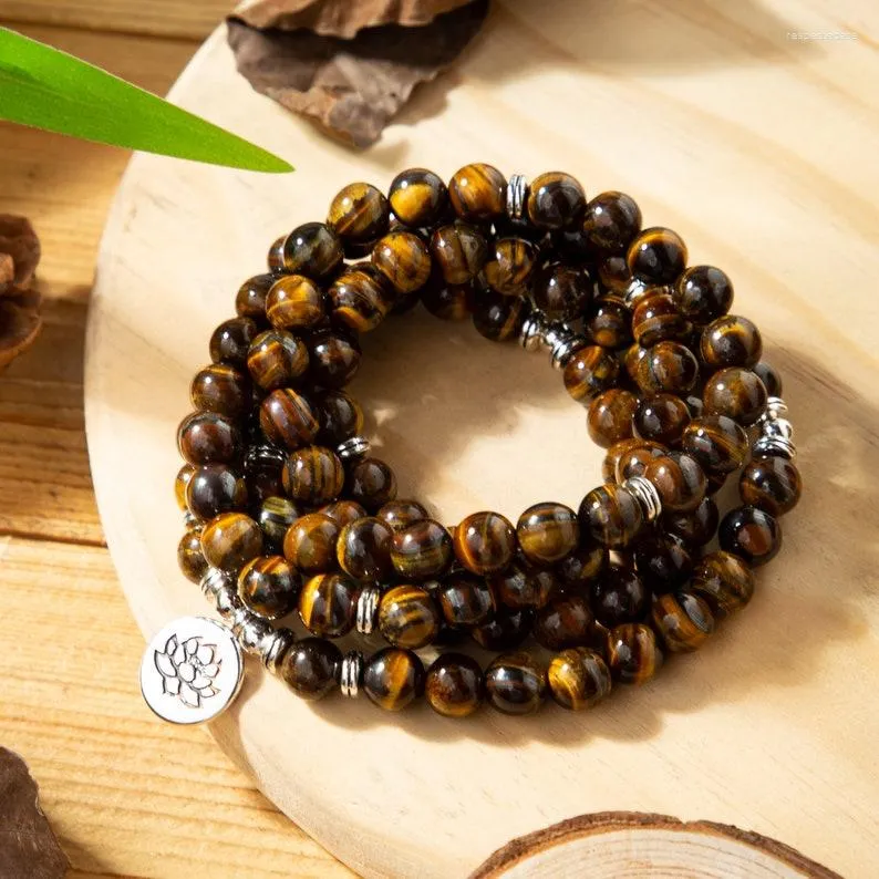 Strand 108 Mala kralen Tigers Eye armband ketting-healing edelsteen armband-kristal chakra gebed kraal armband-Mala meditatie yoga