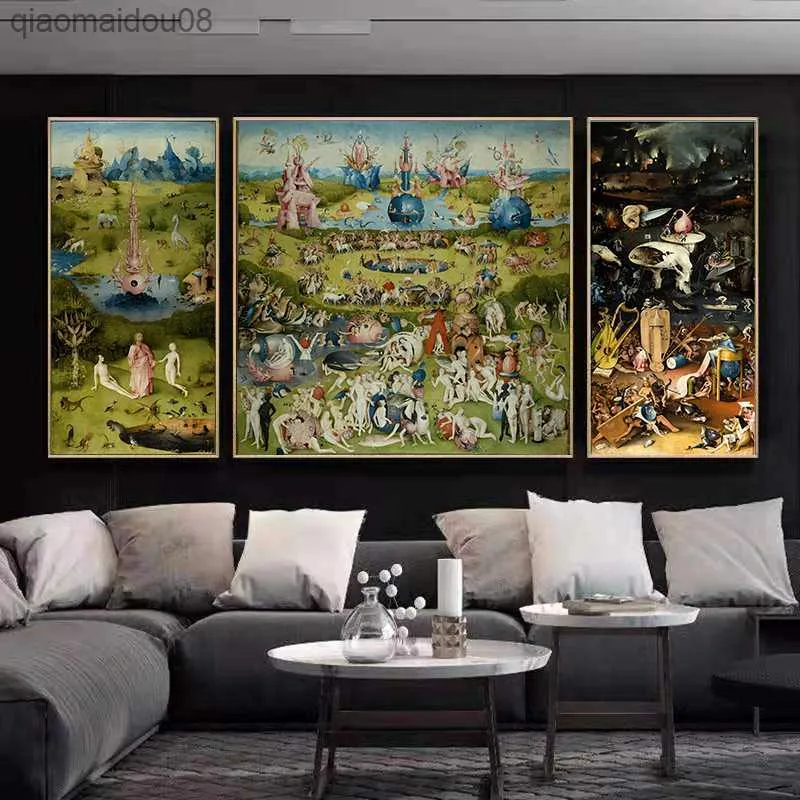3pcs Canvas Prints Wall Art Hieronymus Bosch Земный садовый холст картины картины картин