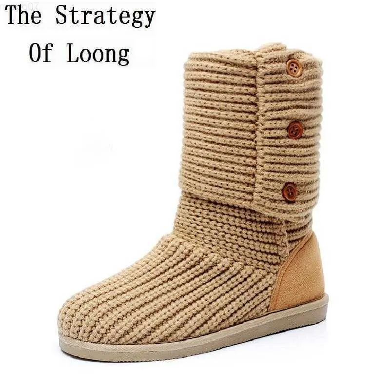 Boots Spring Autumn Winter New Women Flats Fashion Warm Woolen Yarn Mid Half Boots Knitting Wool Yarn Snow Boots Size 35-39 SXQ0905 L230712