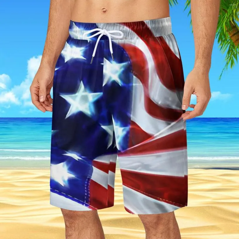 Men's Shorts Mens Pants Summer Independence DayPocket Drawstring Loose Large Size Sports Running Straight Short Bathing Suit Fitness Jogging