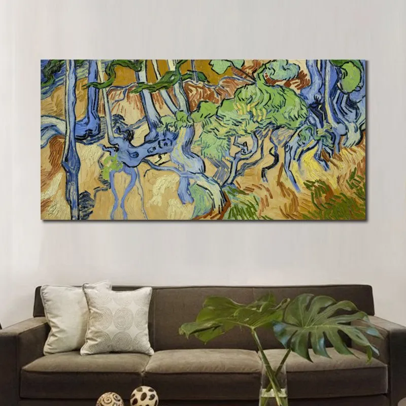 Wysokiej jakości reprodukcja obrazów olejnych Vincent Van Gogh korzenie drzew i pnie drzew ręcznie robione płótno krajobraz Home Decor
