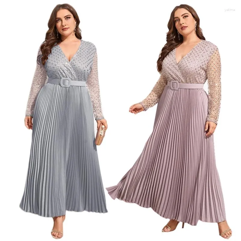 Ethnic Clothing Ladies Middle East Dress Sexy V Neck Maxi Flowy Swing Elegant Women's Long Sleeves For Travel Daily