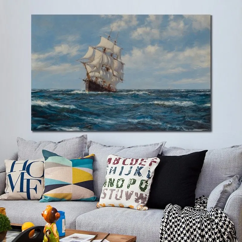 Arte da parede da lona do navio marinho a estrela da paz Montague Dawson pintura artesanal decoração do quarto Seascape