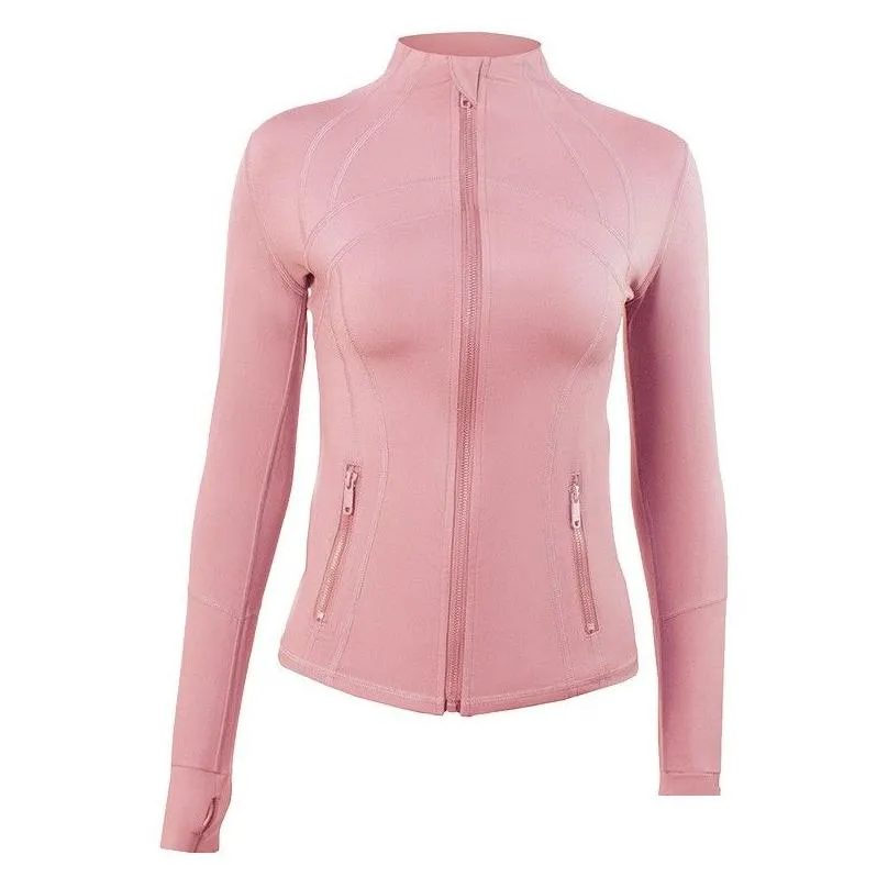 women define jackets yoga long sleeves full zipper jacket solid color nude sports shaping jogging sportswear gym professional polyester snow