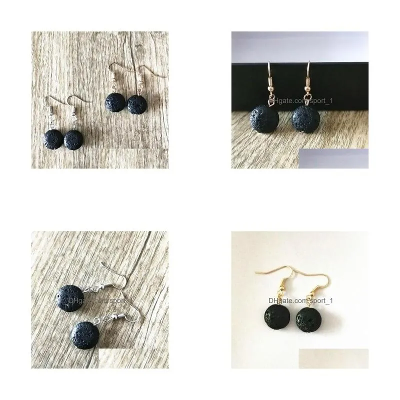 round black lava stone earrings necklace diy aromatherapy oil diffuser dangle earings jewelry women