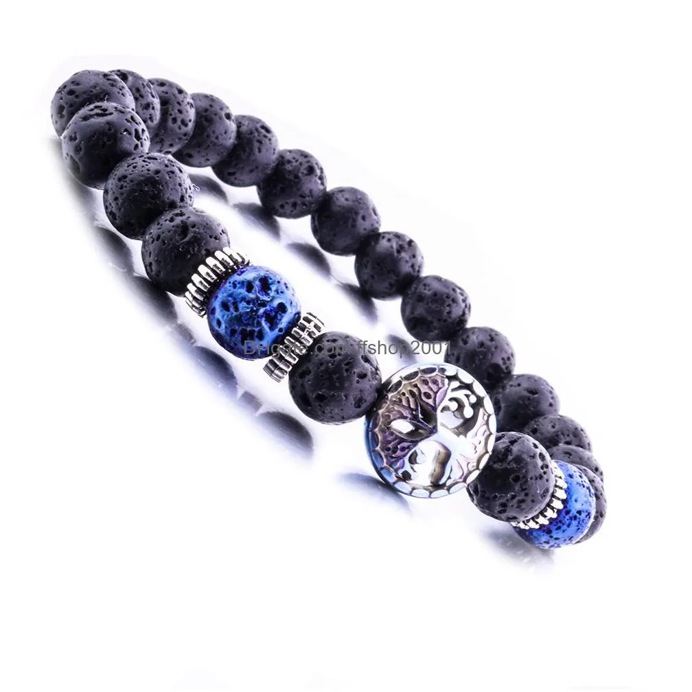 Charm Bracelets 8 Mml Pedra de Lava Vulcânica Árvore da Vida Pulseira Óleo Essencial por Difusor Stretch Yoga Jóias Drop Delivery Dhcvs