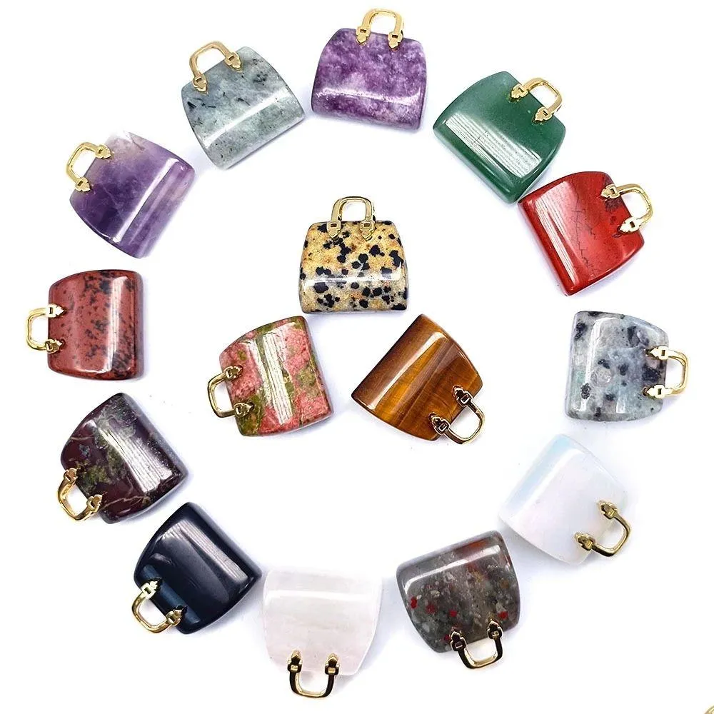 Charms Natural Stone Mini Bag Ornament Healing Crystal Reiki Gemstone Pendant Crafts Home Decoration Gift Drop Delivery Jewelry Find Dhiqf